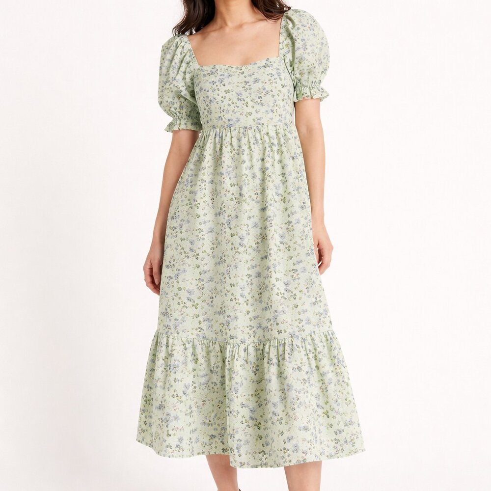 Abercrombie Pastel Floral Romantic Summer Coquette Prarie Midi Dress [size Lp]